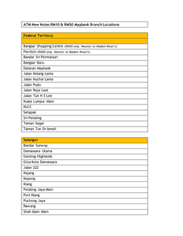 ATM New Notes RM10 & RM50 Maybank Branch Locations Federal
