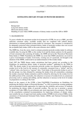 Chapter 7 – Estimating Dietary Intake of Pesticide Residues