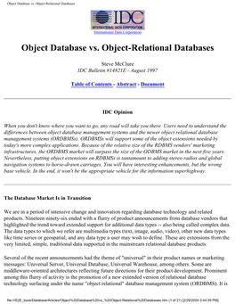 Object Relational Databases