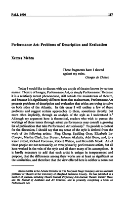 Performance Art: Problems of Description and Evaluation
