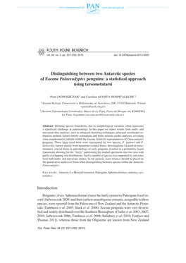 Distinguishing Between Two Antarctic Species of Eocene Palaeeudyptes Penguins: a Statistical Approach Using Tarsometatarsi