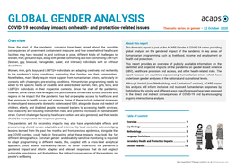 GLOBAL GENDER ANALYSIS COVID-19 Secondary Impacts on Health- and Protection-Related Issues Thematic Series on Gender – 22 October 2020