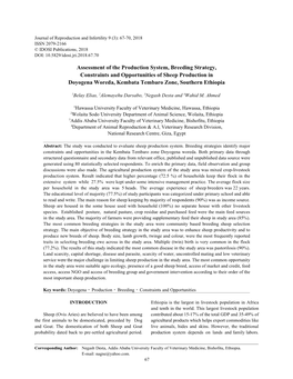 Assessment of the Production System, Breeding Strategy, Constraints and Opportunities of Sheep Production in Doyogena Woreda, Kembata Tembaro Zone, Southern Ethiopia