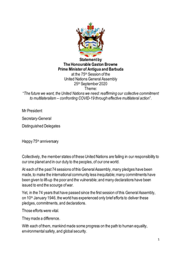 Statement by the Honourable Gaston Browne Prime Minister of Antigua