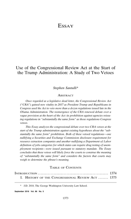 Use of the Congressional Review Act at the Start of the Trump Administration: a Study of Two Vetoes