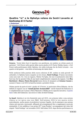 E Le Ophelya Volano Da Sestri Levante Ai Bootcamp Di X Factor Di Redazione 20 Settembre 2019 – 8:19