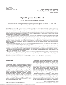 Pegmatite Genesis: State of the Art