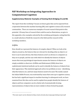 NSF Workshop on Integrating Approaches to Computational Cognition