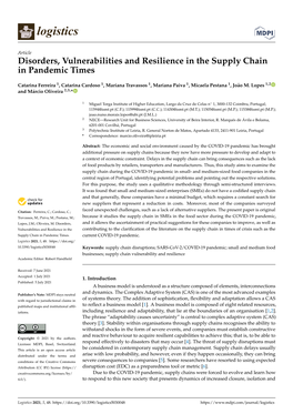 Disorders, Vulnerabilities and Resilience in the Supply Chain in Pandemic Times