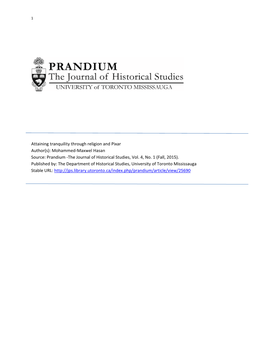 Attaining Tranquility Through Religion and Pixar Author(S): Mohammed‐Maxwel Hasan Source: Prandium ‐The Journal of Historical Studies, Vol