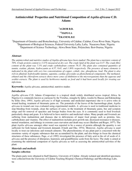 Antimicrobial Properties and Nutritional Composition of Aspilia Africana C.D. Adams