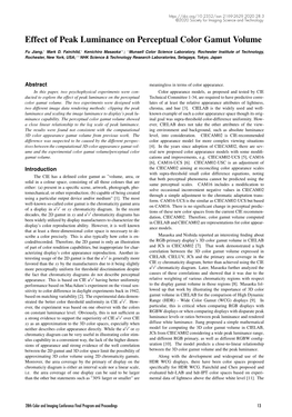 Effect of Peak Luminance on Perceptual Color Gamut Volume