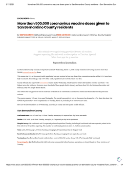 Than 500000 Coronavirus Vaccine Doses Given to San Bernardino