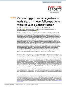 Circulating Proteomic Signature of Early Death in Heart Failure Patients with Reduced Ejection Fraction