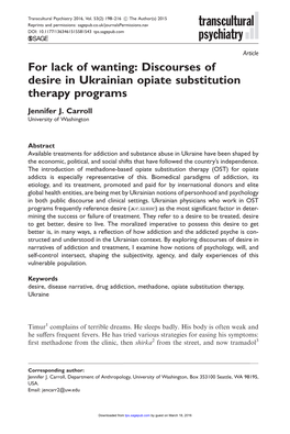 For Lack of Wanting: Discourses of Desire in Ukrainian Opiate Substitution Therapy Programs