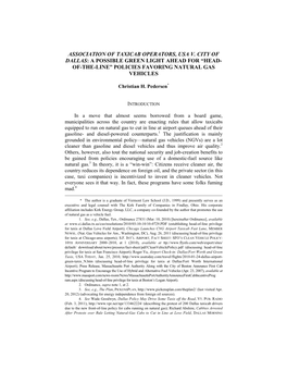 Association of Taxicab Operators, Usa V. City of Dallas: a Possible Green Light Ahead for “Head- Of-The-Line” Policies Favoring Natural Gas Vehicles