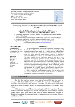 Community Structure of Echinoderms in Littoral Zone of the Red Sea Coast of Egypt