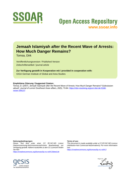 Jemaah Islamiyah After the Recent Wave of Arrests: How Much Danger Remains? Tomsa, Dirk