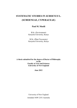 Systematic Studies in Schoenus L. (Schoeneae, Cyperaceae)