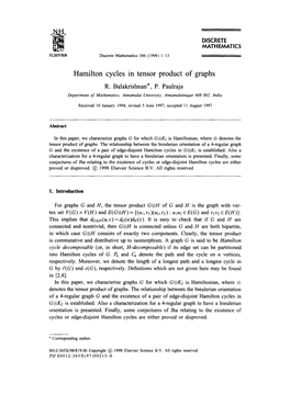 Hamilton Cycles in Tensor Product of Graphs R. Balakrishnan*, P