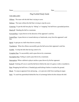 Football Study Guide VOCABULARY