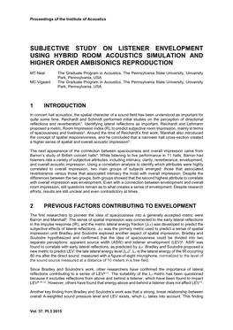 Subjective Study on Listener Envelopment Using Hybrid Room Acoustics Simulation and Higher Order Ambisonics Reproduction