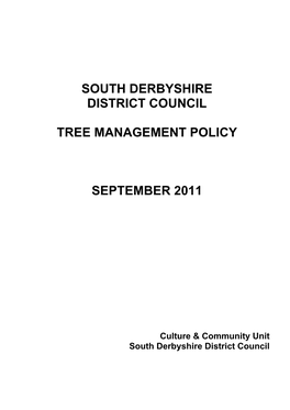 South Derbyshire District Council Tree Management Policy September 2011