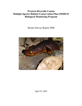 Biological Monitoring Program Stream Survey Report 2006