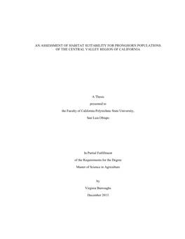 An Assessment of Habitat Suitability for Pronghorn Populations of the Central Valley Region of California