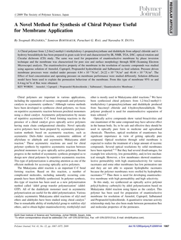 A Novel Method for Synthesis of Chiral Polymer Useful for Membrane Application
