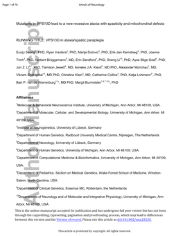 Mutations in VPS13D Lead to a New Recessive Ataxia with Spasticity And