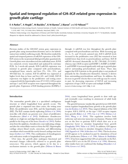 Spatial and Temporal Regulation of GH–IGF-Related Gene Expression in Growth Plate Cartilage