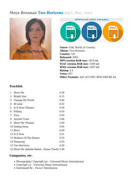 Moya Brennan Two Horizons Mp3, Flac, Wma