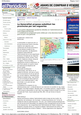La Generalitat Proposa Substituir Les Províncies Per Set Vegueries