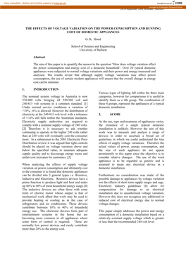 The Effects of Voltage Variation on the Power Consumption and Running Cost of Domestic Appliances