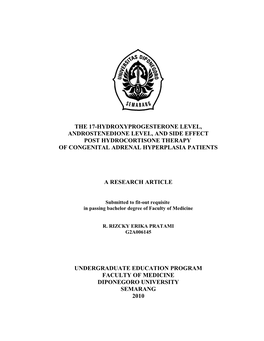 The 17-Hydroxyprogesterone Level, Androstenedione Level, and Side Effect Post Hydrocortisone Therapy of Congenital Adrenal Hyperplasia Patients