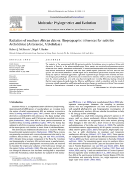 Radiation of Southern African Daisies: Biogeographic Inferences for Subtribe Arctotidinae (Asteraceae, Arctotideae)