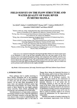 Field Survey on the Flow Structure and Water Quality of Pasig River in Metro Manila