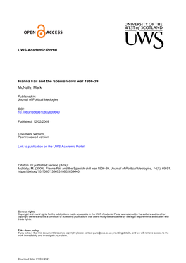 Fianna Fáil and the Spanish Civil War 1936-39 Mcnally, Mark
