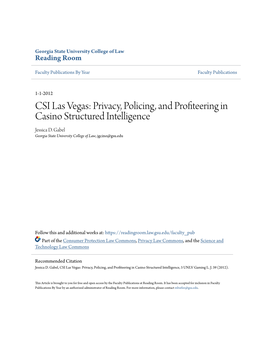 CSI Las Vegas: Privacy, Policing, and Profiteering in Casino Structured Intelligence Jessica D