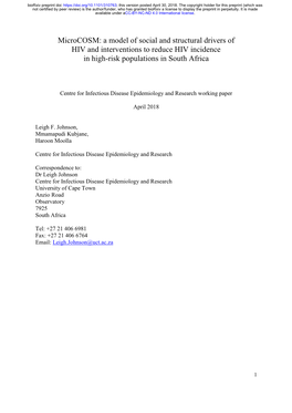 Microcosm: a Model of Social and Structural Drivers of HIV and Interventions to Reduce HIV Incidence in High-Risk Populations in South Africa