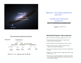 Lecture 16 Supernova Light Curves and Spectra