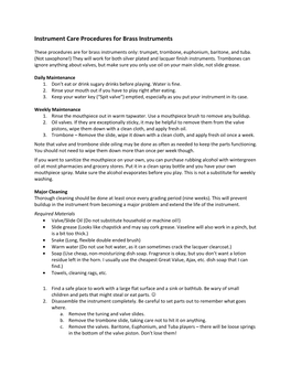 Instrument Care Procedures for Brass Instruments