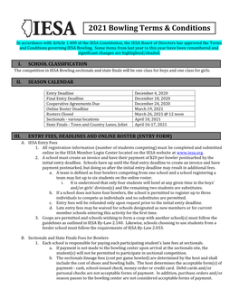 2021 Bowling Terms & Conditions