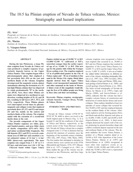 The 10.5 Ka Plinian Eruption of Nevado De Toluca Volcano, Mexico: Stratigraphy and Hazard Implications