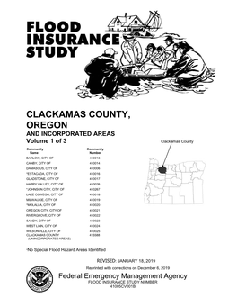 CLACKAMAS COUNTY, OREGON and INCORPORATED AREAS Volume 1 of 3 Clackamas County