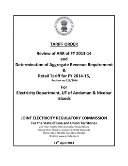 TARIFF ORDER Review of ARR of FY 2013-14 and Determination of Aggregate Revenue Requirement & Retail Tariff for FY 2014-15