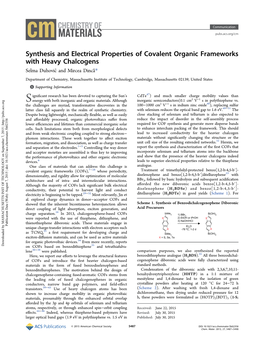 Synthesis and Electrical Properties of Covalent Organic Frameworks with Heavy Chalcogens Selma Duhovićand Mircea Dinca*̆