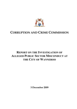 Report on the Investigation of Alleged Public Sector Misconduct at the City of Wanneroo.Pdf