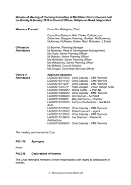 Minutes of Meeting of Planning Committee of Mid Ulster District Council Held on Monday 8 January 2018 in Council Offices, Ballyronan Road, Magherafelt